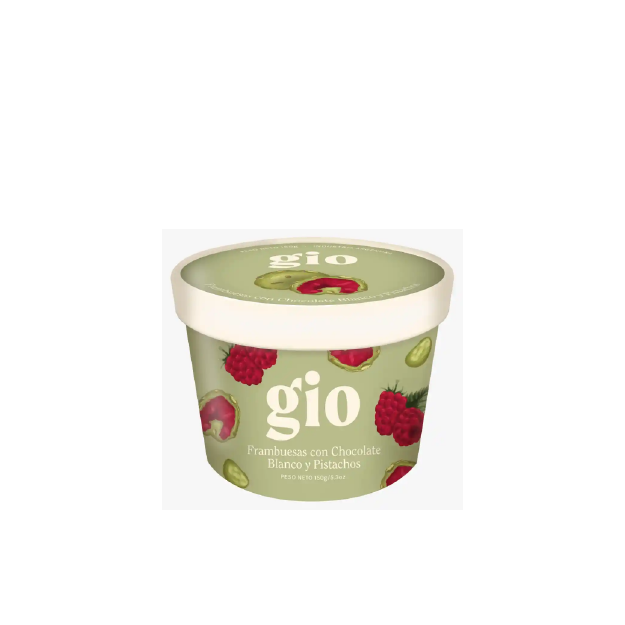 FRAMBUESA BAÑADA EN CHOCOLATE BLANCO Y PISTACCHIO GIO