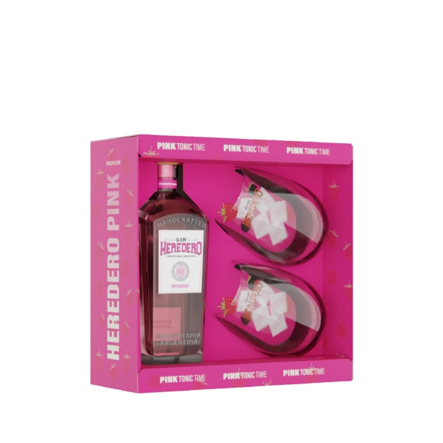 ESTUCHE GIN HEREDERO PINK + 2 VASOS