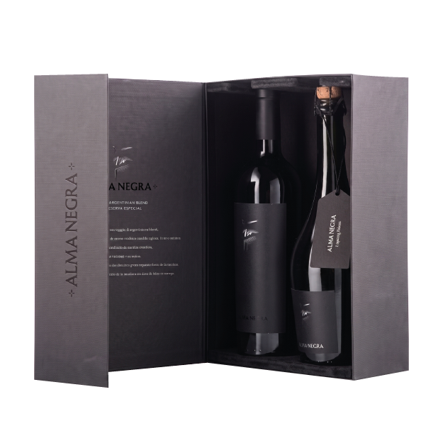 ESTUCHE ALMA NEGRA X2 ESPUMANTE-VINO