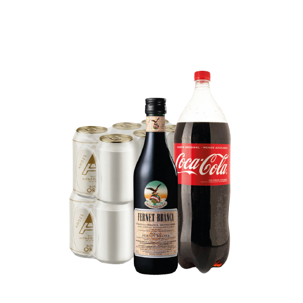 GANGA 3: 12 ANDES ORO 473CC + 1 FERNET 450CC + 1 COCA 2,25L