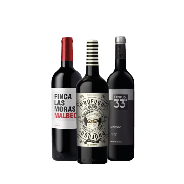 GANGA 8: 1 PROFUGO MALBEC + 1 LATITUD 33 MALBEC + 1 FINCA LAS MORAS MALBEC